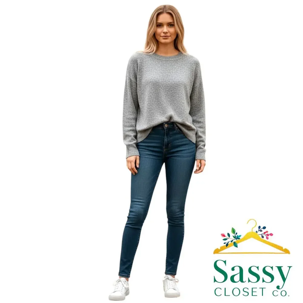 Lucky Brand Gray Heather Crew Neck Sweater XS Split Hem Marled Knit 7WC7008